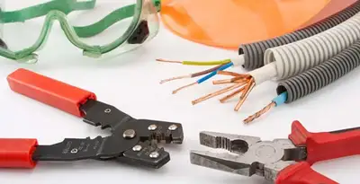 Electrical wiring repair with professional tools and safety equipment in Kure Beach, NC